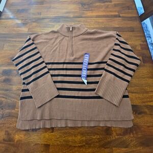 DKNY womens  Striped 1/4 Zip Mock Neck Knit Pullover Sweater 2XL NWT 040